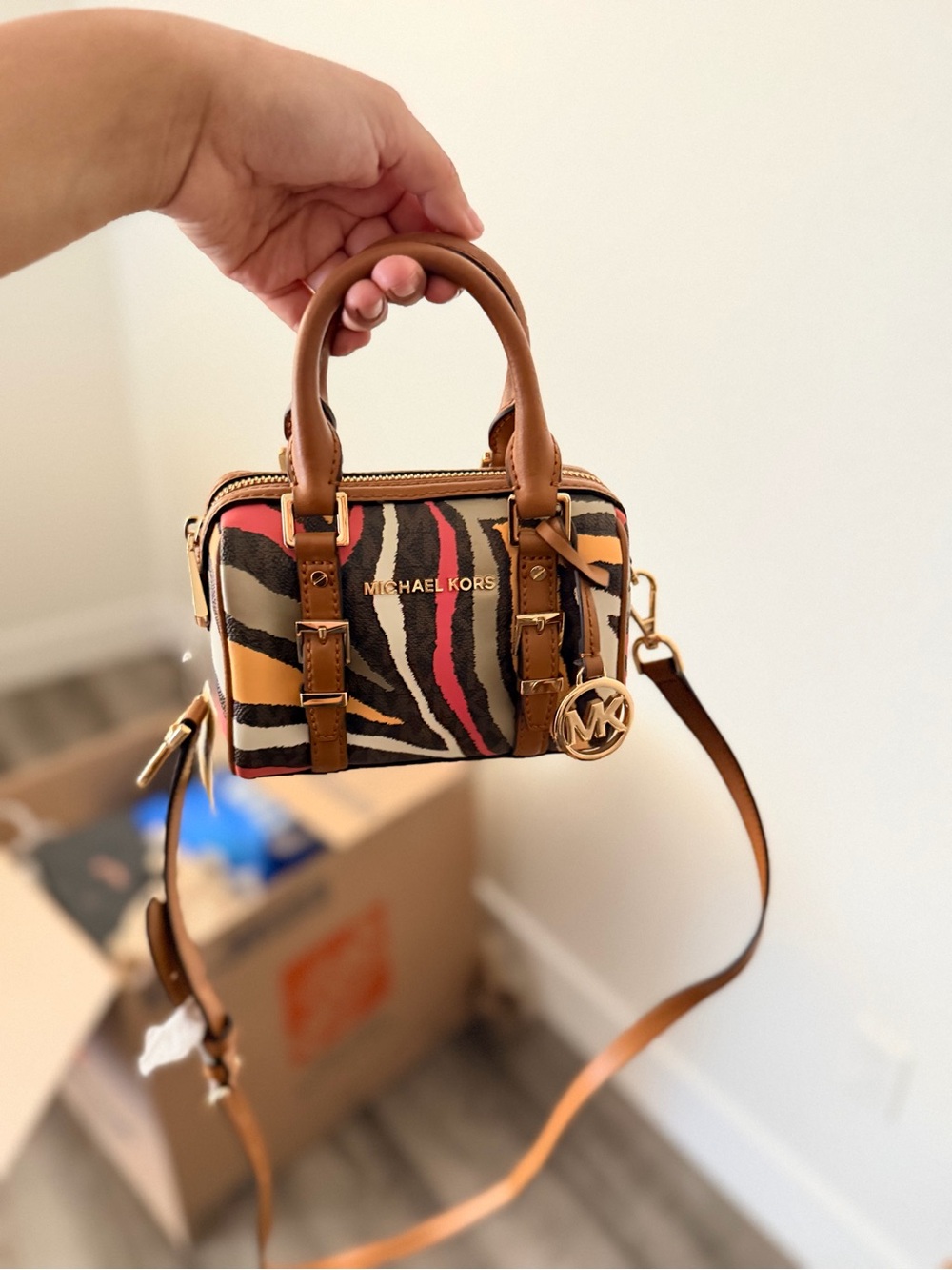 Michael Kors Mini Zebra-Print Satchel in Tan, Black, Pink, Yellow
